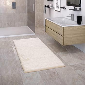 Alfombra Baño Antideslizante Mullida Lavable Monocolor 60x100 cm, Color: Crema