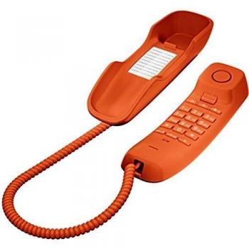 Gigaset DA210 - Teléfono con cable elástico - Espacio para 10 entradas de marcación rápida - Rellamada - Compatible con audífonos - Melodía y volumen del timbre ajustables - Color Naranja