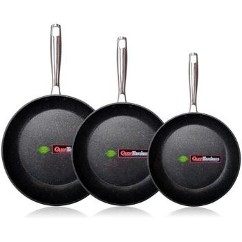 Wecook EcoChef Titanio Set Juego 3 Sartenes 18-20-24 cm Aluminio Forjado, Inducción, 5 Capas Antiadherente sin PFOA, Limpieza lavavajillas