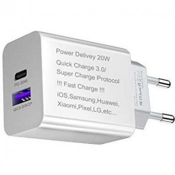 IVS COMPUTER SOLUTIONS Adaptador de Corriente USB-c de 20w - Enchufe USB Multiple - Cargador Rápido Tipo c Compatible con iPhone 12 - Cargador 20w Tipo c - Cargador Universal Movil Type c