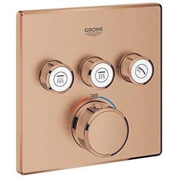 Termostato empotrado Grohtherm SmartControl con 3 llaves, acabado en bronce rosado cepillado