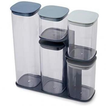 Joseph Joseph Podium 5-Piece Air Tight Kitchen Storage Jar Set with Stand, Editions- Set of 5