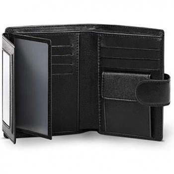 wilbest® Billetera Hombre de Piel, Cartera Monedero Hombre en Formato Retrato con Protección RFID, 13 Ranuras para Tarjetas, 3 Ventanas Transparentes, 2 Compartimentos para Billetes, Caja de Regalo