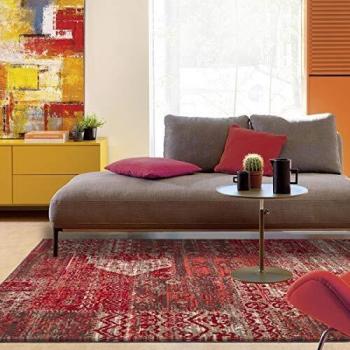 Alfombra moderna rectangular 235x320 cm roja estampada étnica de polipropileno hecha a máquina