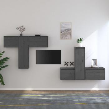 Muebles para TV 6 piezas en madera maciza de pino gris
