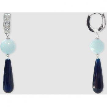 Pendientes Dada Burma plateados con aguamarina y jade azul.