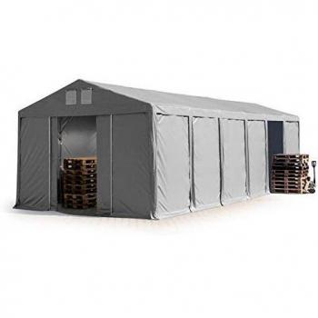 Carpa almacén 6x12 m TOOLPORT, altura lateral de 3,0 m, puerta corredera, PVC 850 n gris, 100% impermeable