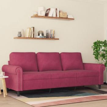 Sofá 3 plazas terciopelo vino tinto 180 cm