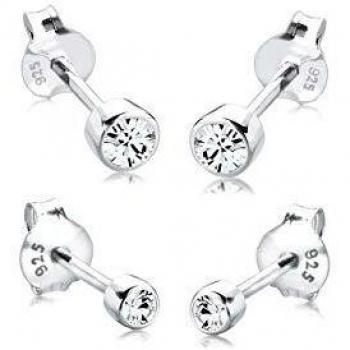 Elli Pendientes para damas set básico con cristales en plata esterlina de ley 925
