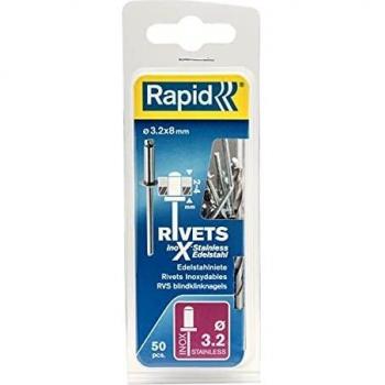 Rapid 5000393 Remaches, 0 W, Plateado, 3.2x8mm