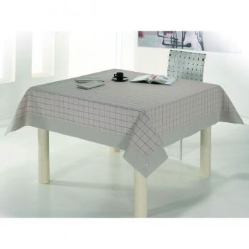 ES-TELA - Mantel LEÓN color Piedra - 155x250 - Incluye 12 servilletas - Confección en aplique - Hilo tintado - 50% Algodón / 50% Poliéster