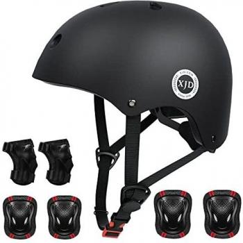 XJD Casco de Ciclismo para Niños y Protecciónes Infantiles Incluye Rodilleras,Coderas y Muñequeras con Certificación CE,Adjustables 7 Piezas para Patínes Patinete Ciclismo Niños de 3 a 8 Años