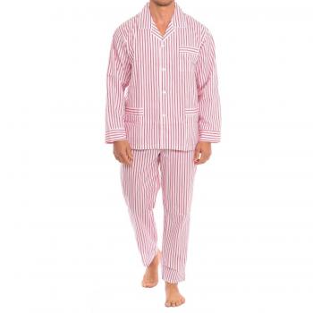 Pijama de Hombre con Camisa de Manga Larga KL30194 - Rojo - Algodón - Talla Grande