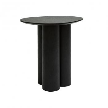 Mesa auxiliar de diseño negra HOLLEN de MILIBOO, con estructura en metal, superficie de MDF lacado negro, estilo moderno y dimensiones compactas ideales para espacios reducidos
