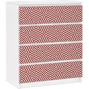 Vinilo adhesivo para muebles IKEA - Malm Dresser 4xDrawers - Red Geometric stripe pattern., Tamaño:4 veces 20cm x 80cm