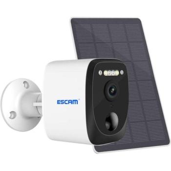 Cámara de Seguridad IP Escam QF370 3MP WiFi con Visión Nocturna a Color y Panel Solar Blanco