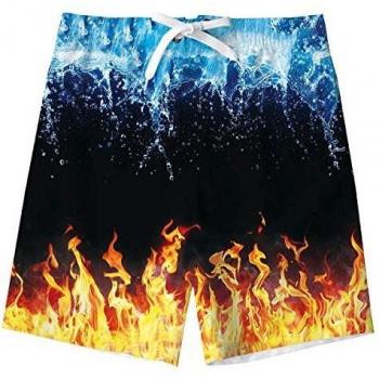 Spreadhoodie Niños Fuego Troncos de natación 3D Impresos Ropa de Playa de Secado rápido Deportes Correr fútbol Pantalones Cortos de Tablero de natación 14-16 Años