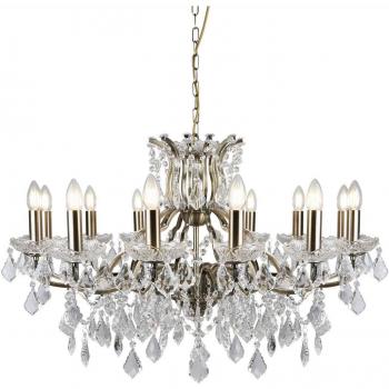 Candelabro de cristal y metal en acabado latón antiguo, 12 luces, E14, transparente