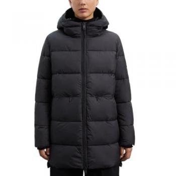 Abrigo de mujer Ecoalf Marangu negro con aberturas laterales, cremallera y capucha ajustable