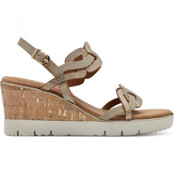 Sandalia Tamaris para mujer en color platino con tiras y cuna media, modelo 333 Almond