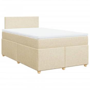 Cama box spring con colchón de muelles en tela color crema 120x200 cm