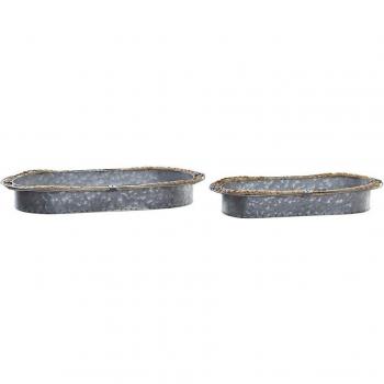Pack 2 Centros de Mesa Hierro y Fibra DKD Home Decor Gris Marrón (51 x 26 x 7 cm)