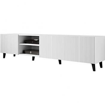 Mueble TV Moderno Charlotte H103 Blanco con 4 Puertas, 201x52x40cm