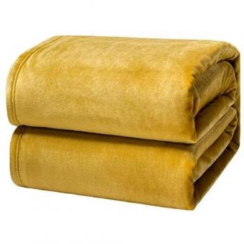 Bedsure Manta para Sofás de Franela 220x240cm - Manta para Cama 135/150 Reversible de 100% Microfibre Extra Suave - Manta Amarilla Transpirable