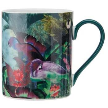 Taza de Porcelana Mikasa x Sarah Arnett, 350ml, Estampado de Flamenco - Verde, Apta para Lavavajillas