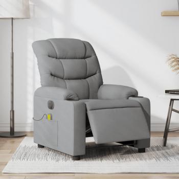 Sillón reclinable de masaje eléctrico en tela gris claro, gris oscuro y negro - Sillón cómodo para dormitorio, silla relax tipo sofá
