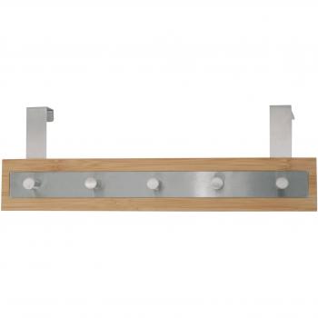 MSV Percha con 5 Ganchos DE Bambu Y Acero Inoxidable 36X4,5X6 CM, Beige, 36x4.5x6 cm