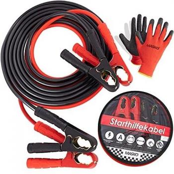 Cable de arranque MASKO® para motores de gasolina y diésel 6/12/24 voltios, cobre, incluye guantes y bolsa de transporte