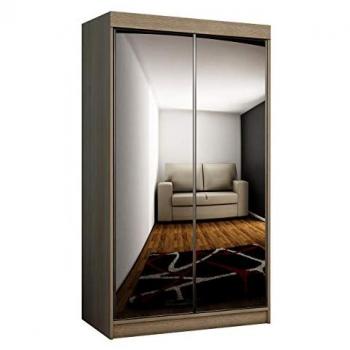 Armario deslizante Sahara 21/100 con espejo, roble sonoma, 200x100x62cm, 5 estantes y barra para colgar