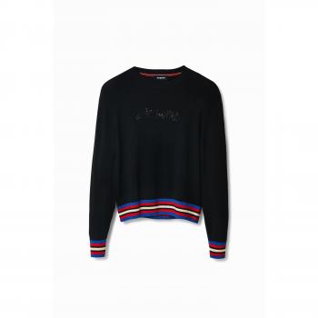 Desigual Black Polyester Sweater - XXL, Round-neck Knitwear, female, Size: 2XL, Black with Contrasting Details