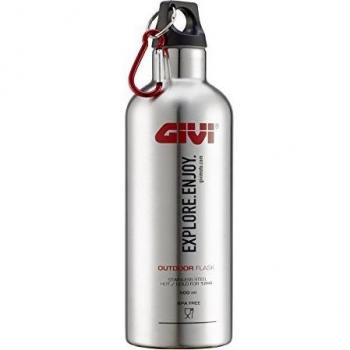Botella de bebida Thermo GIVI 500ml Gris acero inoxidable libre de BPA con gancho a presión de aluminio anodizado