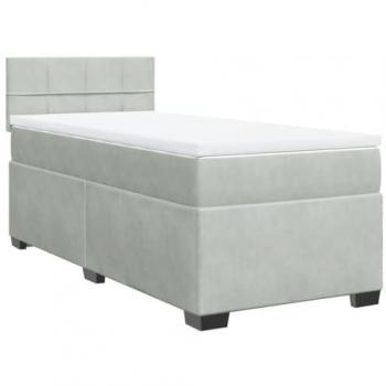 Cama Box Spring con colchón de terciopelo gris claro 80x200 cm