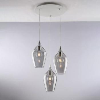 Lámpara Colgante Moderna Ares 3 Luces Vetro Gris Fumè E27