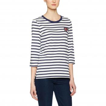 Tommy Hilfiger Stripe Heart Badge TEE 3/4 SLV, Polo para Mujer, Rosa