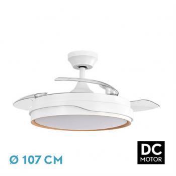 Ventilador de Techo LED Blanco / Haya 72W con Motor DC y Palas Retractiles