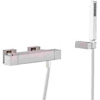 Tres Cuadro Exclusive Ducha Termostática Ducha de Mano Anticalcárea con Soporte Orientable y Flexo Satin.