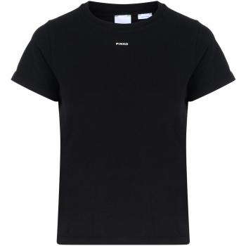Pinko Women's Casual Cotton T-Shirt with Mini Logo in Black, Size L