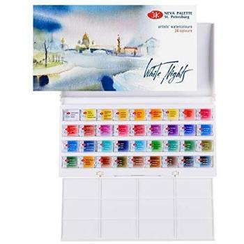White Nights Watercolour Set de Pintura de Acuarela Sólida, 36 Colores, Blanco