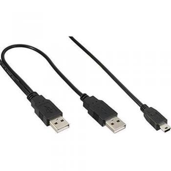 Cable USB Mini-Y 1,5m con 2 Conectores Tipo A a Mini-USB B (5 pines), Negro