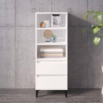 Aparador alto de madera contrachapada blanco brillo 40x36x110 cm - Mueble de Almacenaje de Salón, Buffet para salón, Armario Auxiliar, Armario de Almacenamiento