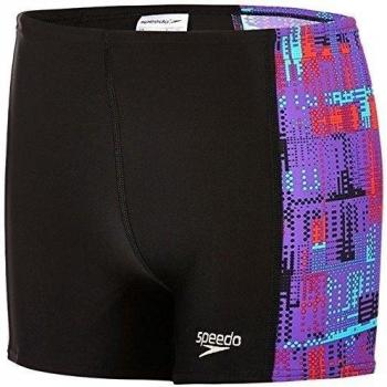 Speedo Allover Panel Aquashort - Bañador para niño de 11-12 años, color negro / azul / rosa / morado