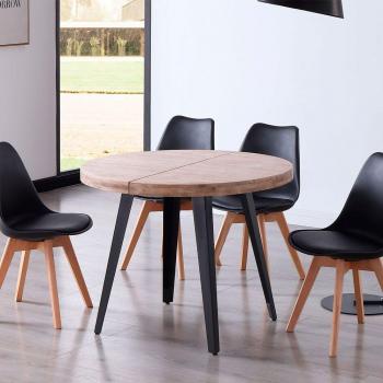 Mesa de Comedor Extensible Redonda Berg Roble Honey/Negro