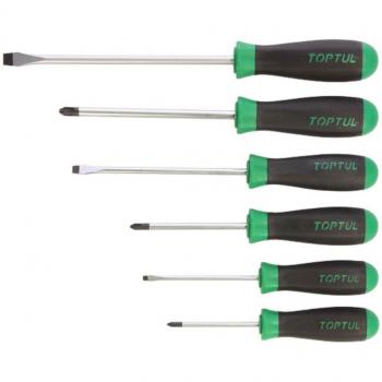 Kit de atornilladores mixtos TOPTUL GAAE0611, incluye 6 destornilladores: ranurada SL4x100, SL6.5x150, SL10x200 y estrella PH1x80,