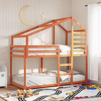 Litera con techo de cera 90x200 cm madera maciza pino, cama con techo de madera maciza pino marrón 90x200 cm