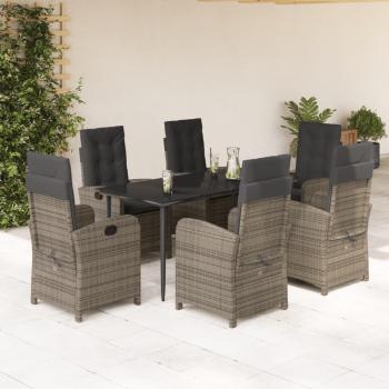 7-Piece Grey Poly Rattan Garden Dining Set with Cushions