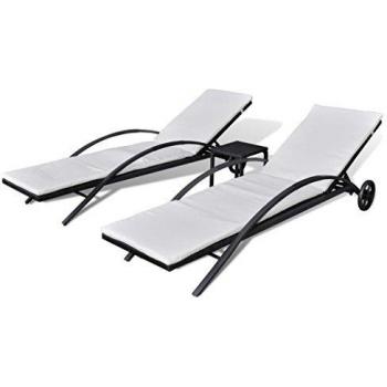 Black Poly Rattan Sun Lounger with Side Table